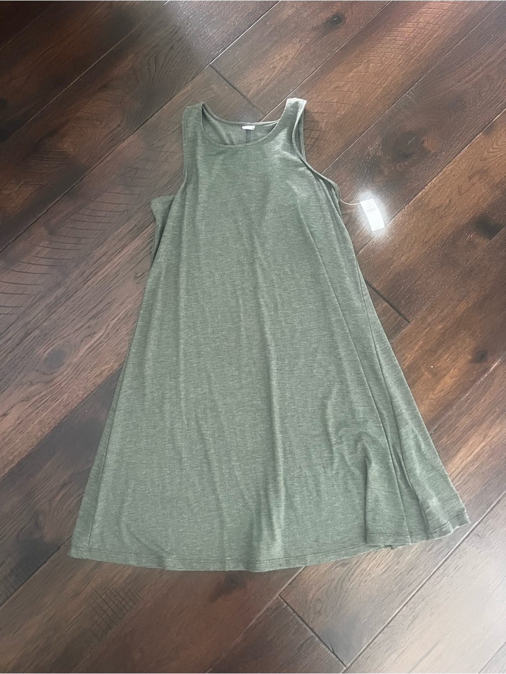 Sleeveless A-Line knit Swing Dress in Heather Olive Green